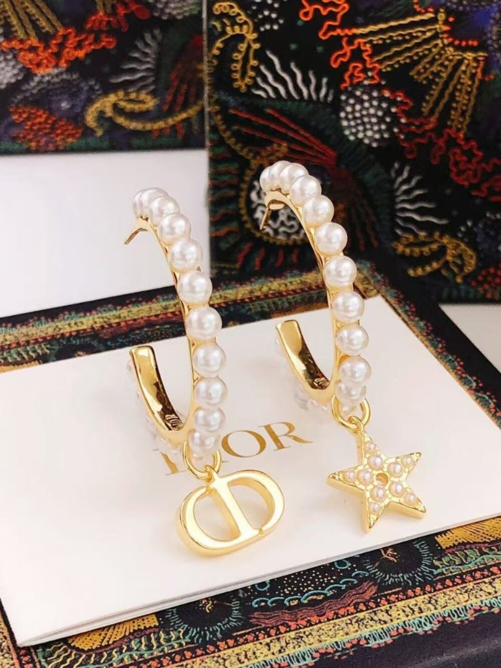 Christian Dior Asymmetrical Pearl Hoop Earrings